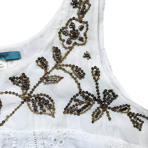 Anthropologie Leifsdottir LEIFNOTES Hi-Lo white Eyelet Gold Beaded Dress, Sz 6 - Picture 7 of 16